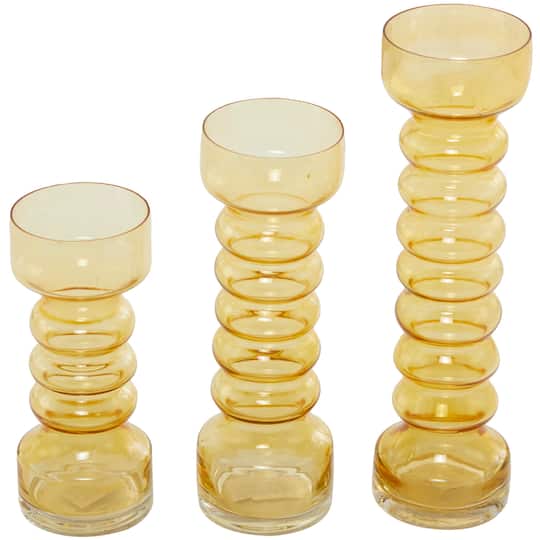 Novogratz Yellow Glass Bubble Pillar Candle Holder Set